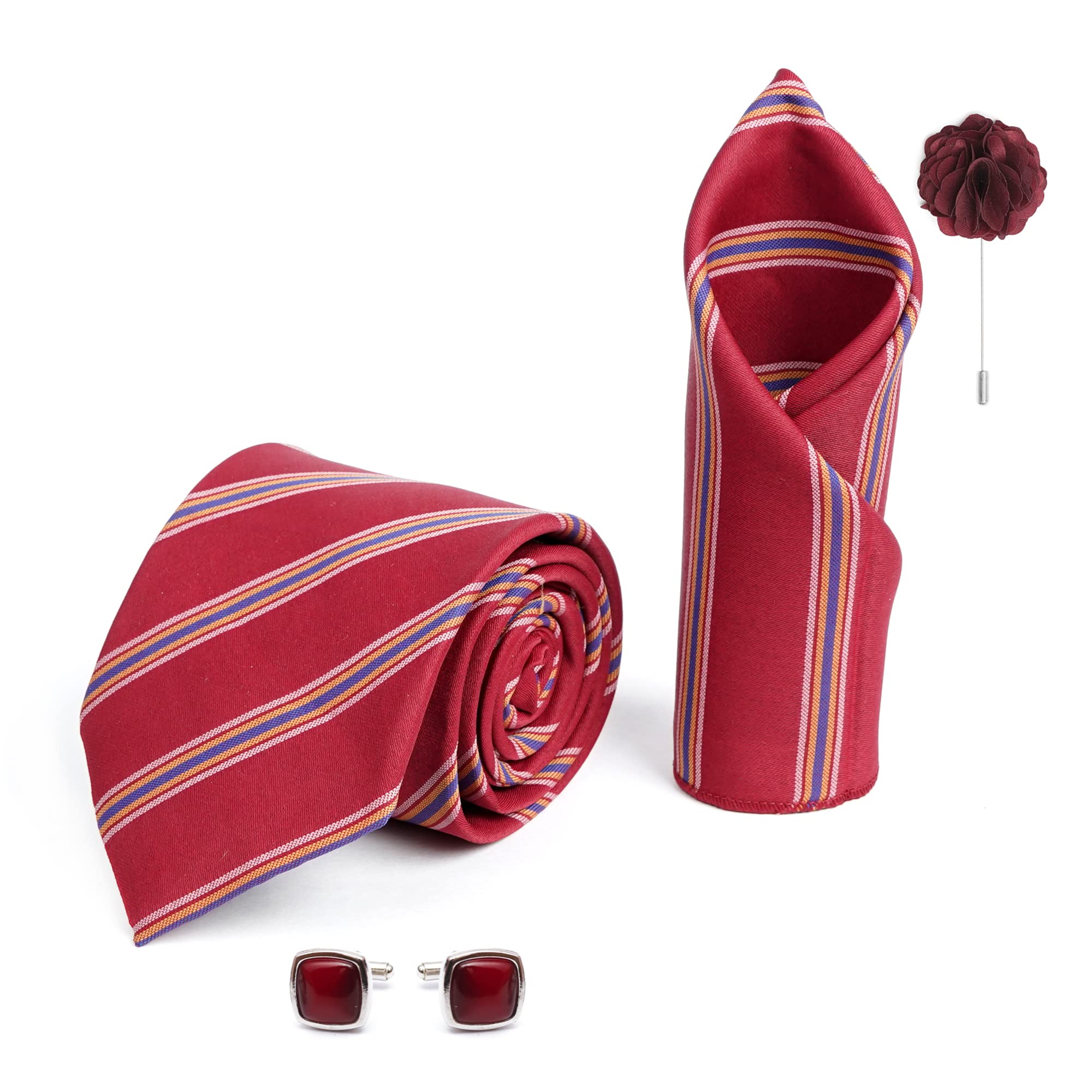 RIZORO Tie for Men – Plaid Silk Neck Ties Set with Cufflinks Flower Pin, Pocket Square & Black Gift Box, Combo Necktie Sets for Office Wear, Formal Suits & Weddings (0, S5RX)