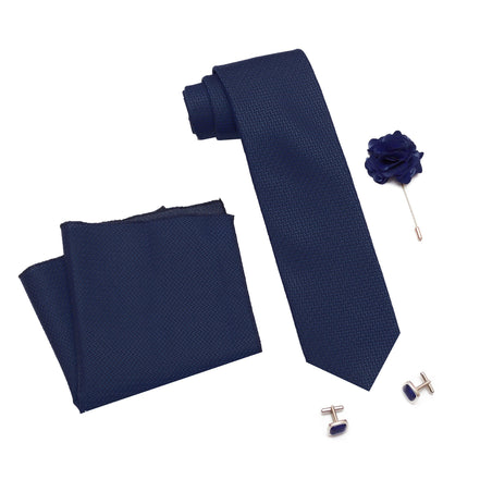 RIZORO Tie for Men – Self Silk Neck Ties Set with Cufflinks Flower Pin, Pocket Square & Black Gift Box, Combo Necktie Sets for Office Wear, Formal Suits & Weddings (0, SIDIRX)