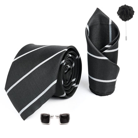 RIZORO Tie for Men – Plaid Silk Neck Ties Set with Cufflinks Flower Pin, Pocket Square & Black Gift Box, Combo Necktie Sets for Office Wear, Formal Suits & Weddings (0, S2RX)