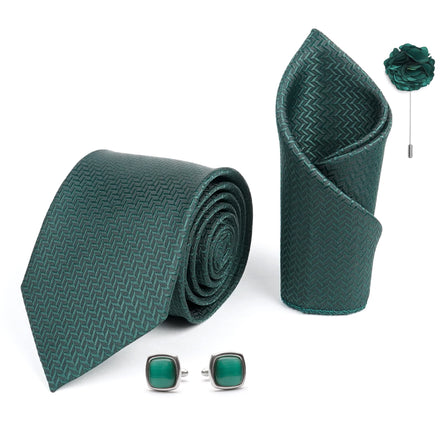 RIZORO Tie for Men – Self Silk Neck Ties Set with Cufflinks Flower Pin, Pocket Square & Black Gift Box, Combo Necktie Sets for Office Wear, Formal Suits & Weddings (0, SIDIRX)