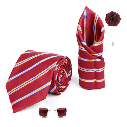 RIZORO Tie for Men – Plaid Silk Neck Ties Set with Cufflinks Flower Pin, Pocket Square & Black Gift Box, Combo Necktie Sets for Office Wear, Formal Suits & Weddings (0, S5RX)