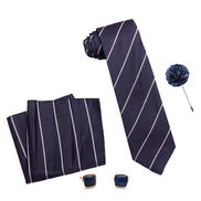 RIZORO Tie for Men – Plaid Silk Neck Ties Set with Cufflinks Flower Pin, Pocket Square & Black Gift Box, Combo Necktie Sets for Office Wear, Formal Suits & Weddings (0, S2RB)