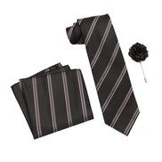 RIZORO Tie for Men – Plaid Silk Neck Ties Set with Cufflinks Flower Pin, Pocket Square & Black Gift Box, Combo Necktie Sets for Office Wear, Formal Suits & Weddings (0, S6RS)