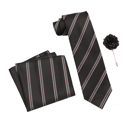 RIZORO Tie for Men – Plaid Silk Neck Ties Set with Cufflinks Flower Pin, Pocket Square & Black Gift Box, Combo Necktie Sets for Office Wear, Formal Suits & Weddings (0, S6RS)