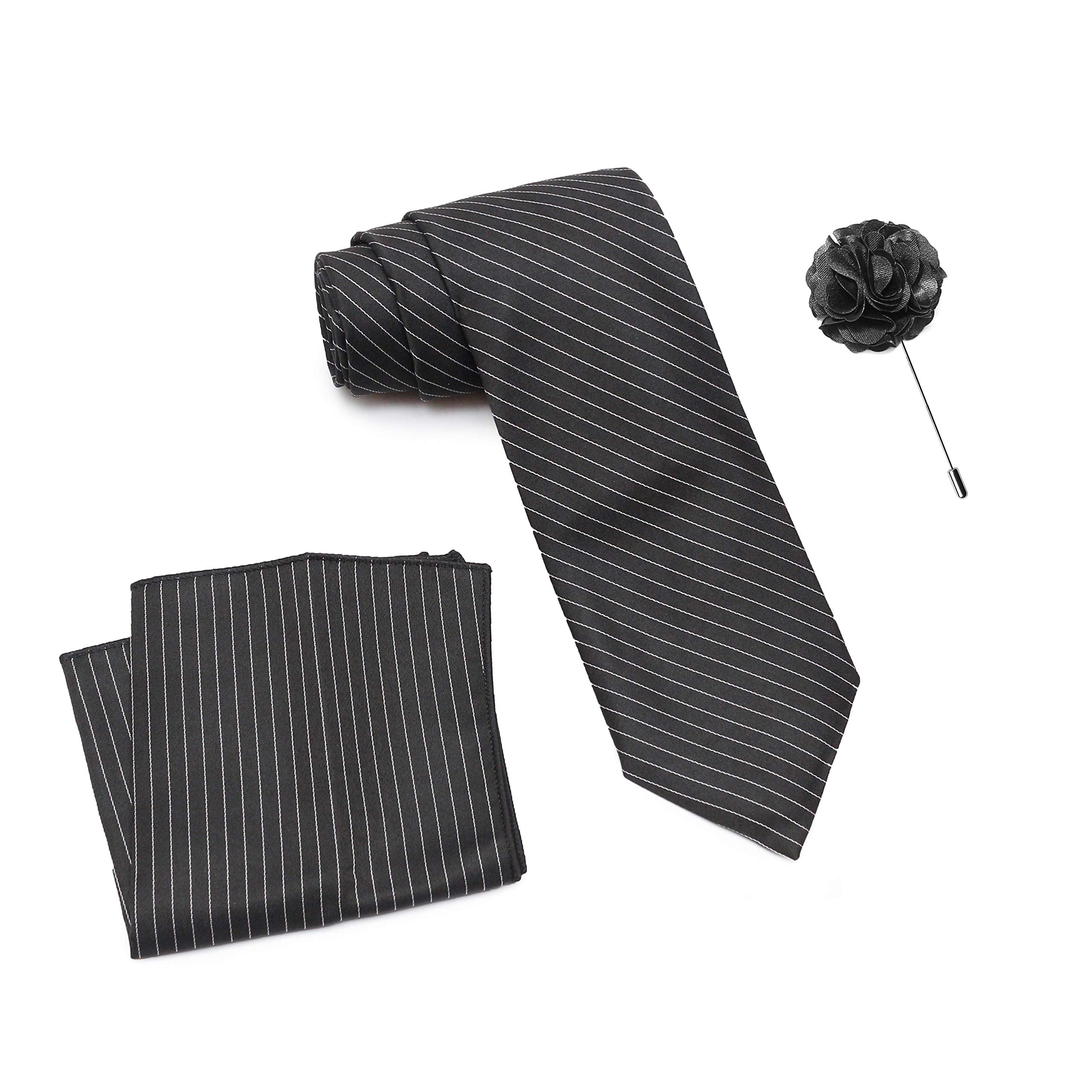 RIZORO Tie for Men – Plaid Silk Neck Ties Set with Cufflinks Flower Pin, Pocket Square & Black Gift Box, Combo Necktie Sets for Office Wear, Formal Suits & Weddings (0, S1RS)