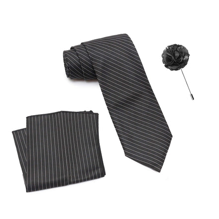 RIZORO Tie for Men – Plaid Silk Neck Ties Set with Cufflinks Flower Pin, Pocket Square & Black Gift Box, Combo Necktie Sets for Office Wear, Formal Suits & Weddings (0, S1RS)