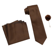 RIZORO Tie for Men – Self Silk Neck Ties Set with Cufflinks Flower Pin, Pocket Square & Black Gift Box, Combo Necktie Sets for Office Wear, Formal Suits & Weddings (0, SIDIRS)