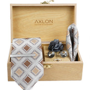 Axlon Tie Set for Men - Metallic Silver, checkered | Necktie Gift Box with Cufflinks, Pocket Square & Lapel Pin