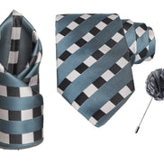 RIZORO Tie for Men – Plaid Silk Neck Ties Set with Cufflinks Flower Pin, Pocket Square & Black Gift Box, Combo Necktie Sets for Office Wear, Formal Suits & Weddings (0, STRIPM1RS)