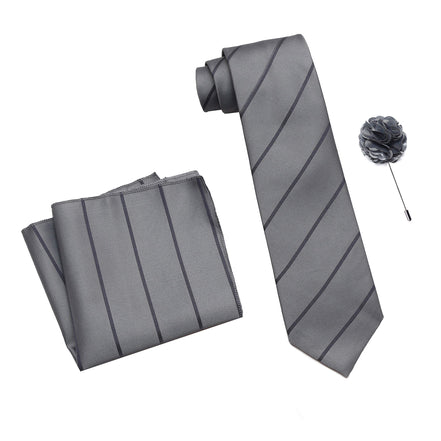RIZORO Tie for Men – Plaid Silk Neck Ties Set with Cufflinks Flower Pin, Pocket Square & Black Gift Box, Combo Necktie Sets for Office Wear, Formal Suits & Weddings (0, S2RS)