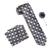 RIZORO Tie for Men – Plaid Silk Neck Ties Set with Cufflinks Flower Pin, Pocket Square & Black Gift Box, Combo Necktie Sets for Office Wear, Formal Suits & Weddings (0, STRIPM1RS)