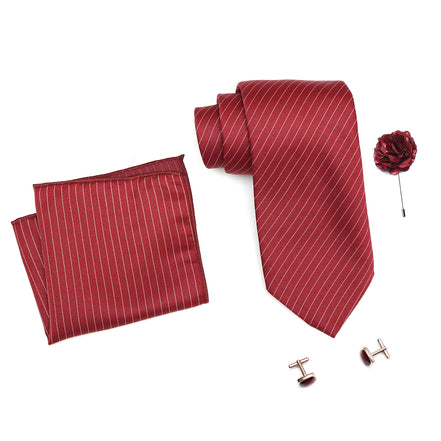RIZORO Tie for Men – Plaid Silk Neck Ties Set with Cufflinks Flower Pin, Pocket Square & Black Gift Box, Combo Necktie Sets for Office Wear, Formal Suits & Weddings (0, S1RB)
