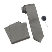 RIZORO Tie for Men – Self Silk Neck Ties Set with Cufflinks Flower Pin, Pocket Square & Black Gift Box, Combo Necktie Sets for Office Wear, Formal Suits & Weddings (0, SIDIRS)