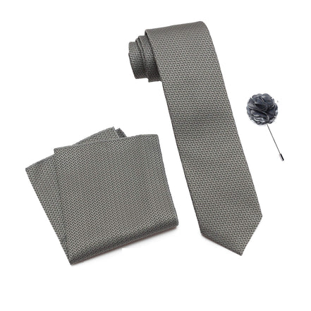 RIZORO Tie for Men – Self Silk Neck Ties Set with Cufflinks Flower Pin, Pocket Square & Black Gift Box, Combo Necktie Sets for Office Wear, Formal Suits & Weddings (0, SIDIRS)