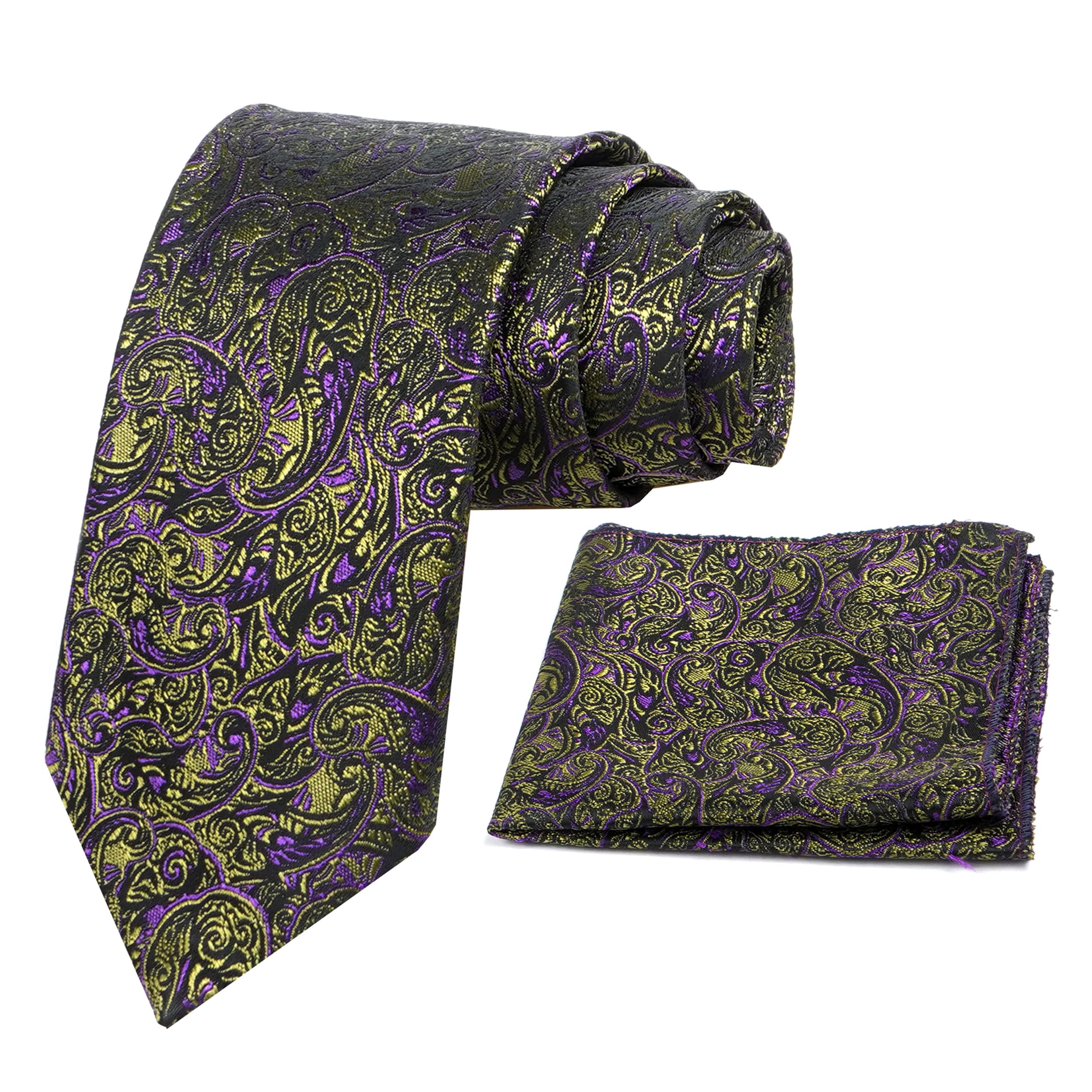 RIZORO Tie for Men – Micro Silk Neck Ties Set with Cufflinks Flower Pin, Pocket Square & Black Gift Box, Combo Necktie Sets for Office Wear, Formal Suits & Weddings (0, PNP2PN)