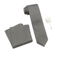 RIZORO Tie for Men – Self Silk Neck Ties Set with Cufflinks Flower Pin, Pocket Square & Black Gift Box, Combo Necktie Sets for Office Wear, Formal Suits & Weddings (0, SIDIRS)