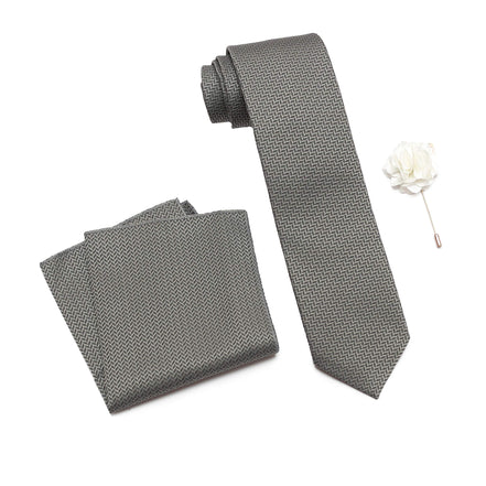 RIZORO Tie for Men – Self Silk Neck Ties Set with Cufflinks Flower Pin, Pocket Square & Black Gift Box, Combo Necktie Sets for Office Wear, Formal Suits & Weddings (0, SIDIRS)
