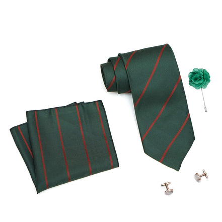 RIZORO Tie for Men – Plaid Silk Neck Ties Set with Cufflinks Flower Pin, Pocket Square & Black Gift Box, Combo Necktie Sets for Office Wear, Formal Suits & Weddings (0, S2RB)