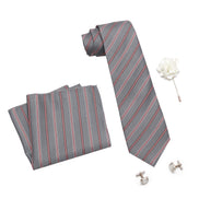 RIZORO Tie for Men – Plaid Silk Neck Ties Set with Cufflinks Flower Pin, Pocket Square & Black Gift Box, Combo Necktie Sets for Office Wear, Formal Suits & Weddings (0, S6RB)