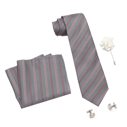 RIZORO Tie for Men – Plaid Silk Neck Ties Set with Cufflinks Flower Pin, Pocket Square & Black Gift Box, Combo Necktie Sets for Office Wear, Formal Suits & Weddings (0, S6RB)
