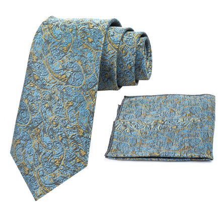 RIZORO Tie for Men – Micro Silk Neck Ties Set with Cufflinks Flower Pin, Pocket Square & Black Gift Box, Combo Necktie Sets for Office Wear, Formal Suits & Weddings (0, PNP2PN)