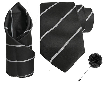 RIZORO Tie for Men – Plaid Silk Neck Ties Set with Cufflinks Flower Pin, Pocket Square & Black Gift Box, Combo Necktie Sets for Office Wear, Formal Suits & Weddings (0, S2RS)