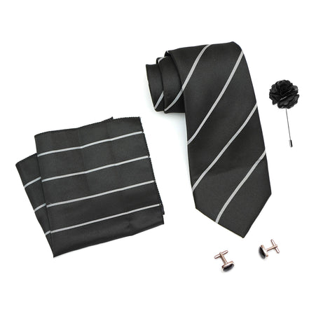 RIZORO Tie for Men – Plaid Silk Neck Ties Set with Cufflinks Flower Pin, Pocket Square & Black Gift Box, Combo Necktie Sets for Office Wear, Formal Suits & Weddings (0, S2RB)