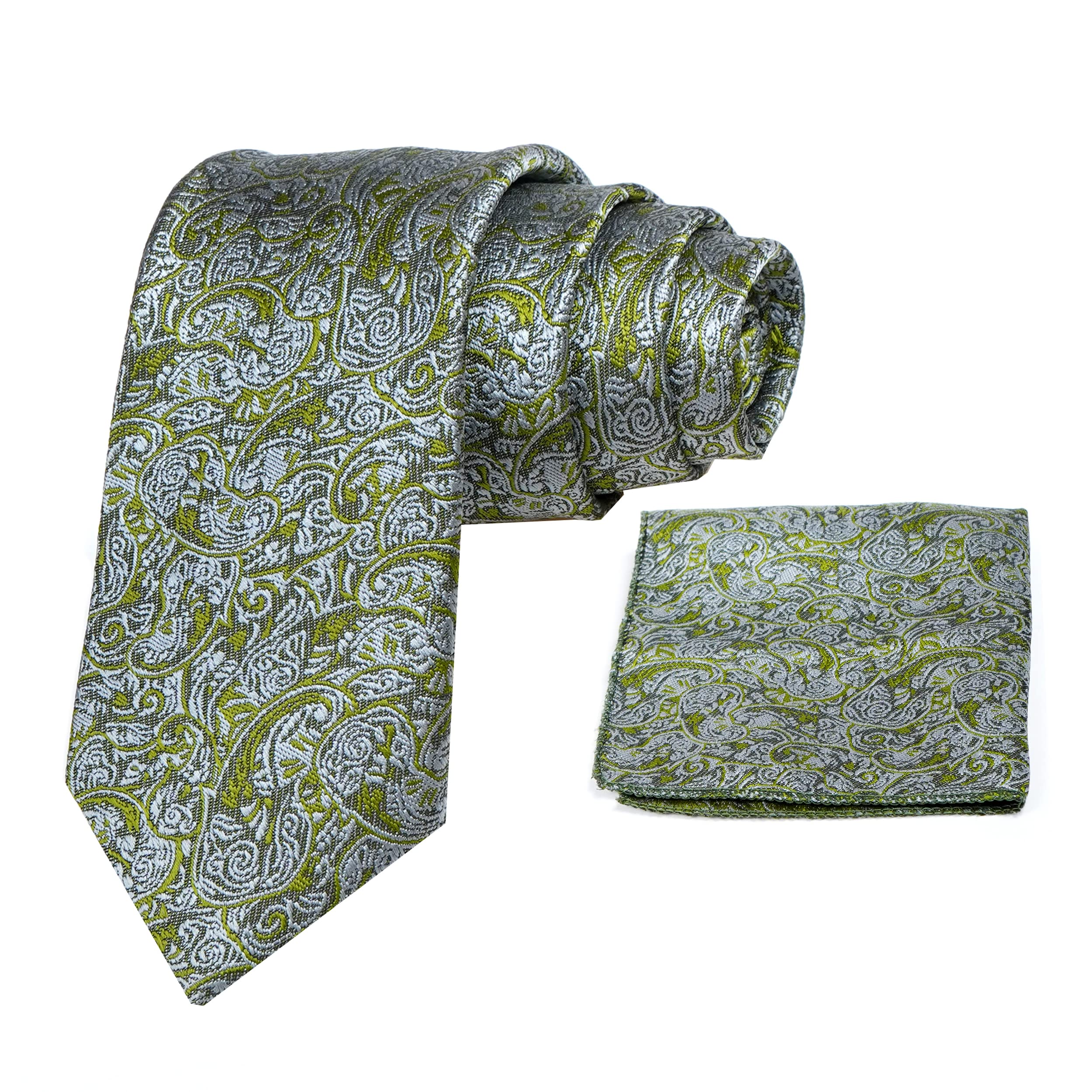 RIZORO Tie for Men – Micro Silk Neck Ties Set with Cufflinks Flower Pin, Pocket Square & Black Gift Box, Combo Necktie Sets for Office Wear, Formal Suits & Weddings (0, PNP2PN)