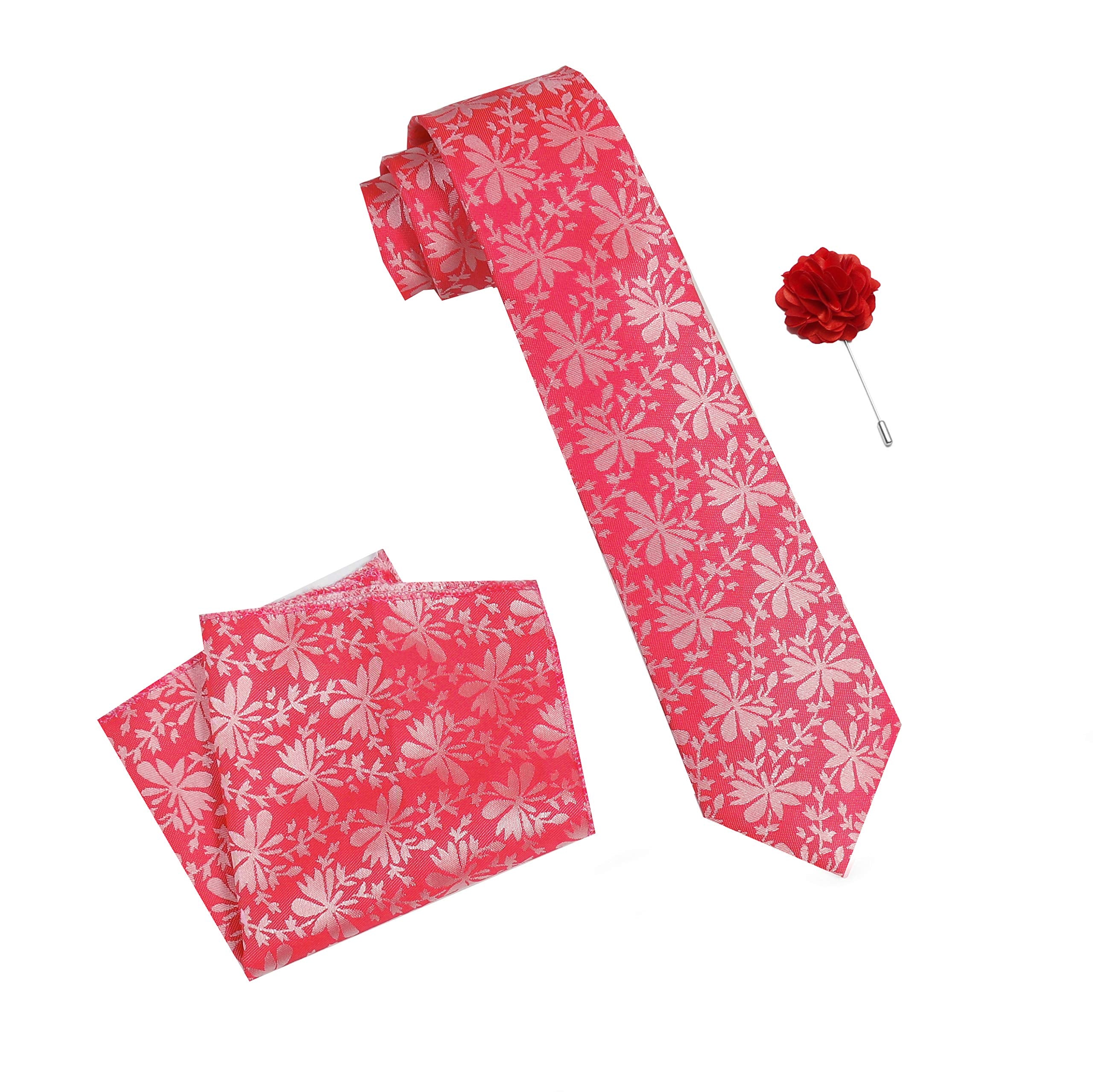 RIZORO Tie for Men – Paisley Silk Neck Ties Set with Cufflinks Flower Pin, Pocket Square & Black Gift Box, Combo Necktie Sets for Office Wear, Formal Suits & Weddings (0, PUNRS)