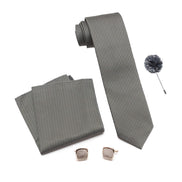 RIZORO Tie for Men – Self Silk Neck Ties Set with Cufflinks Flower Pin, Pocket Square & Black Gift Box, Combo Necktie Sets for Office Wear, Formal Suits & Weddings (0, SIDIRB)