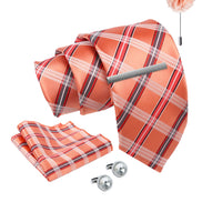 Axlon Tie Set for Men - Soft Peach,  checkered | Necktie Gift Box with Cufflinks, Pocket Square & Lapel Pin