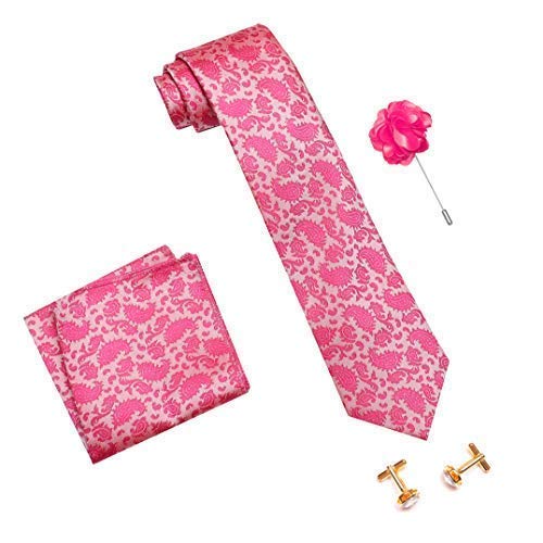 Axlon Men's Micro Polyester Necktie Set with Pocket Square, Brooch Pin and Cufflinks (Pink, Free Size)