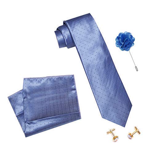 Axlon Men's Micro Polyester Necktie Set with Pocket Square, Brooch Pin and Cufflinks (Light Blue, Free Size)