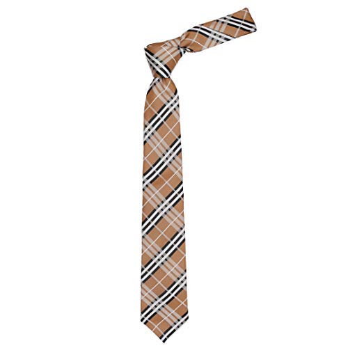 Axlon Men Silk Stain Resistant Check Print Neck Tie Accessory Gift Set- Brown(Free Size)