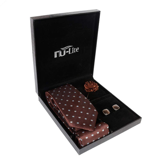 AXLONMen's Micro Polyester Casual Formal Necktie Set with Pocket Square, Brooch Pin and Cufflinks (Free Size)