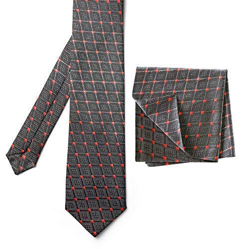 AXLONMen's Micro Polyester Printed Necktie Set with Pocket Square (Grey, Free Size)