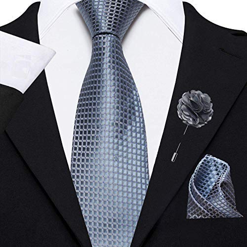 Axlon Men's Micro Polyester Necktie Set with Pocket Square and Brooch Pin (Grey , Free Size)