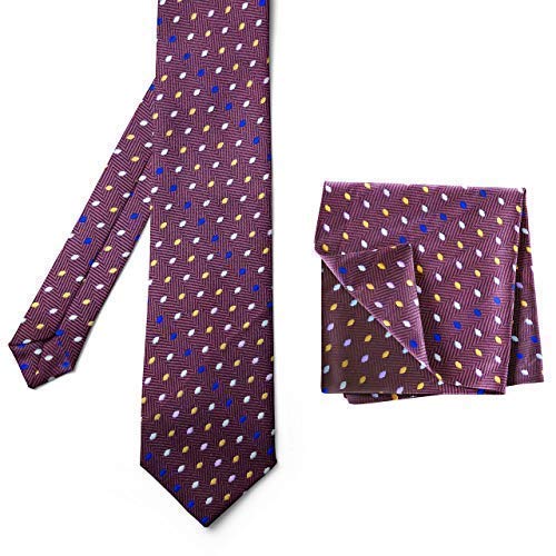 AXLONMen's Micro Polyester Printed Necktie Set with Pocket Square (Purple, Free Size)