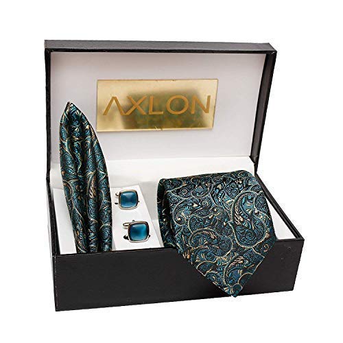 AXLON Men's Necktie, Pocket Square, Cufflink (Multicolour, Free Size)