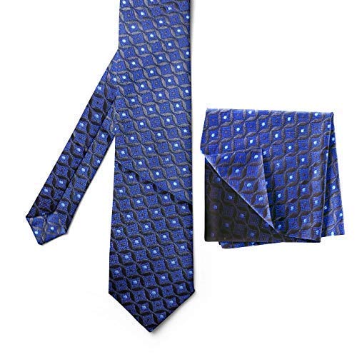 AXLON Men's Micro Polyester Printed Necktie Set with Pocket Square (Blue, Free Size)