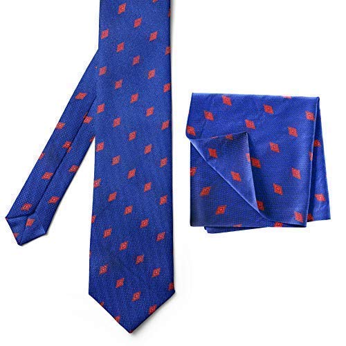 AXLON Men's Micro Polyester Printed Necktie Set with Pocket Square (Blue, Free Size)