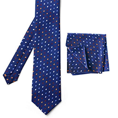 AXLON Men's Micro Polyester Printed Necktie Set with Pocket Square (Blue, Free Size)