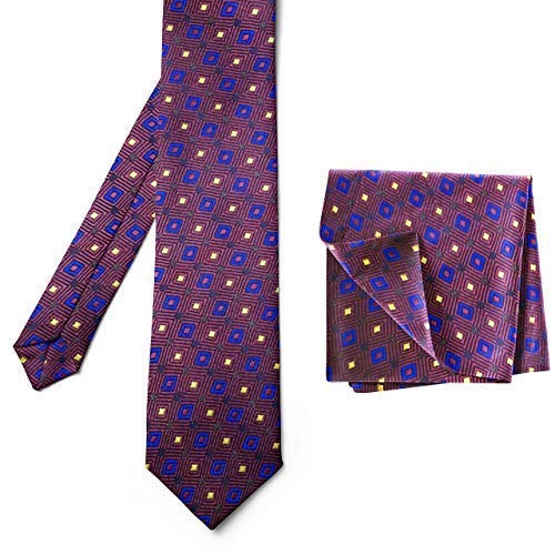 AXLON Men's Micro Polyester Printed Necktie Set with Pocket Square (Multicolour, Free Size)