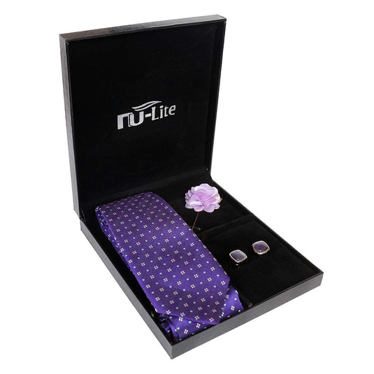 AXLON Men's Micro Polyester Casual Formal Printed Necktie Set with Pocket Square, Brooch Pin and Cufflinks (Free Size)