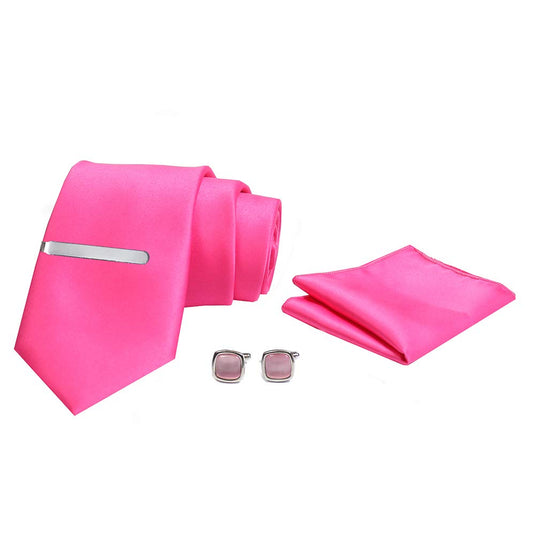 AXLON Designer mens Necktie, Pocket Square, Cufflink Pink (N-MultiTie-008, Free Size)