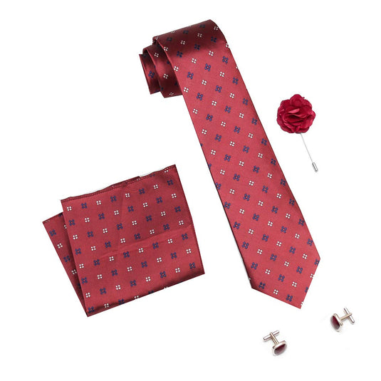 AXLONMen's Micro Polyester Printed Necktie Set with Pocket Square, Brooch Pin and Cufflinks (Free Size)