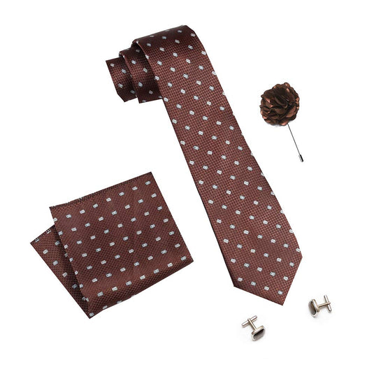 AXLONMen's Micro Polyester Casual Formal Necktie Set with Pocket Square, Brooch Pin and Cufflinks (Free Size)