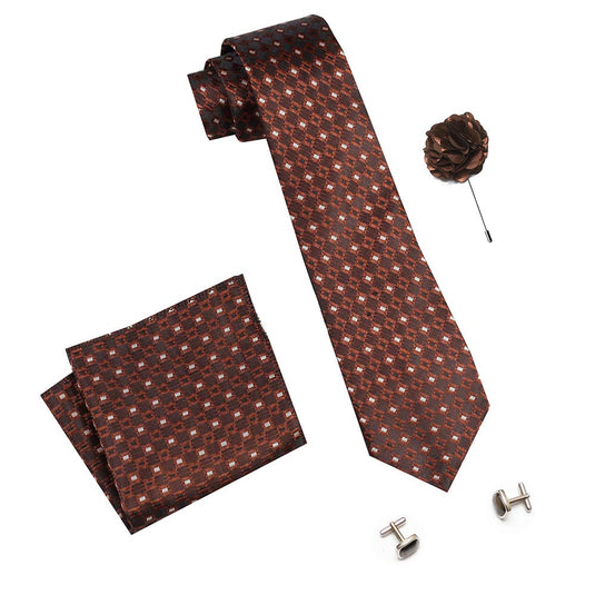 AXLON Men's Micro Polyester Casual Formal Printed Necktie Set with Pocket Square, Brooch Pin and Cufflinks (Free Size)