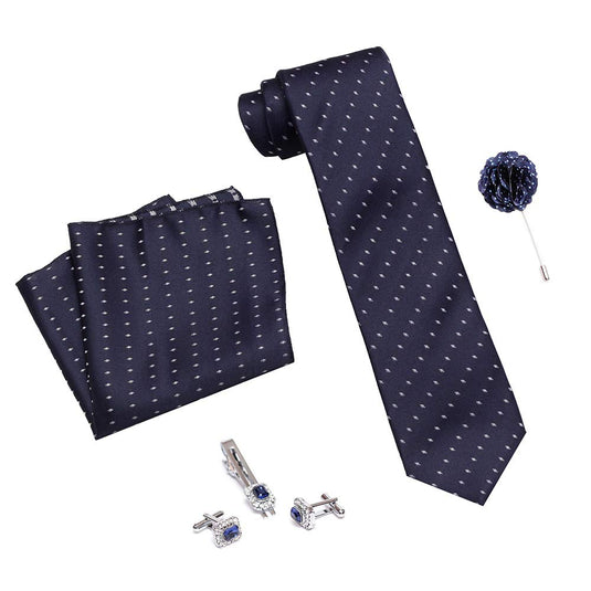 Axlon Men's Micro Polyester Necktie Set with Pocket Square, Brooch Pin and Cufflinks (Blue, Free Size)