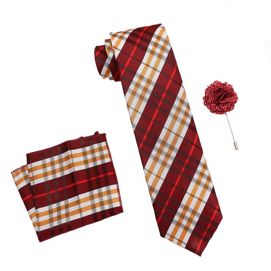 Axlon Men's Polyester Necktie Set with Pocket Square, Brooch Pin and Cufflinks (Free Size, Multicolour)